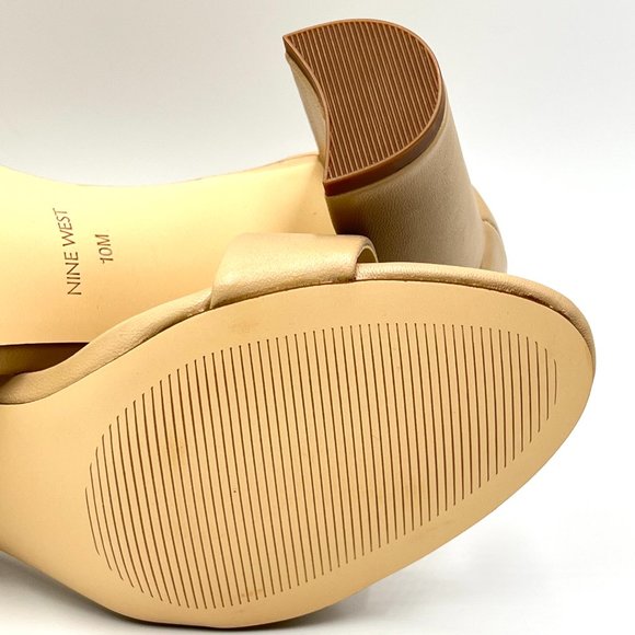 Nine West Size 10 Beige Tan Nude Natural Leather Block Heels Sandals Shoes - Picture 11 of 13